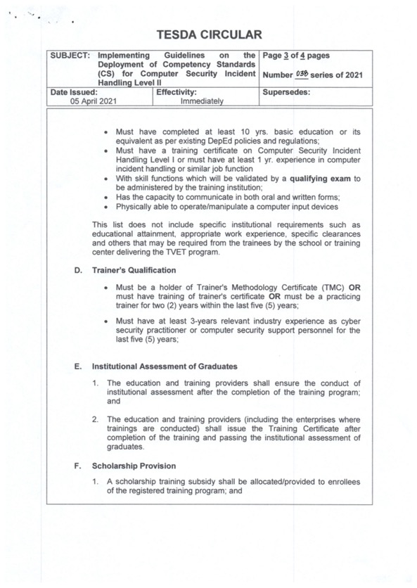 TESDA Publishes Competency Standards for Computer Security Incident ...